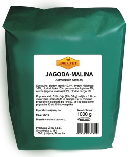 Sadni čaj, jagoda in malina, 1001 Cvet, 1 kg