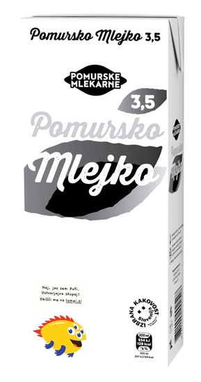 Trajno polnomastno Pomursko mleko, 3,5 % m.m., Pomurske mlekarne, 1 l