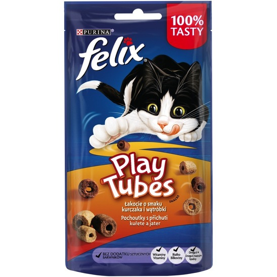 Priboljšek za mačke, piščanec, puran, jetra, Felix Play Tubes, 50 g