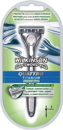 Ročni brivnik Quattro Titanium Sensitive + 1 nastavek, Wilkinson