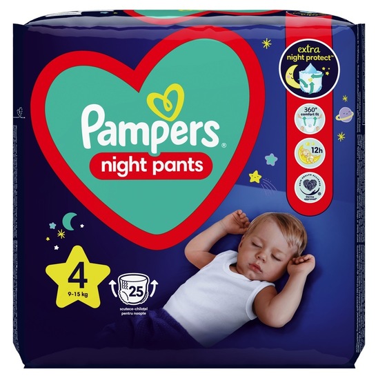 Hlačne plenice Pampers, nočne, S4, 9-15 kg, 25/1