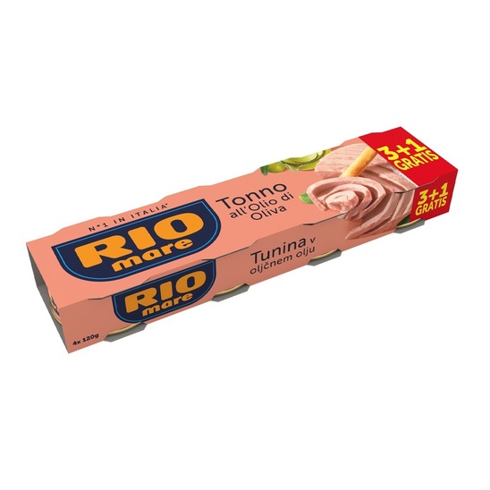 Tunina v oljčnem olju, Rio Mare, 4 x 120 g, 3 + 1 gratis