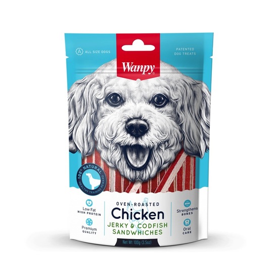 Prigrizek za pse s piščancem in polenovko, Wanpy, 100 g