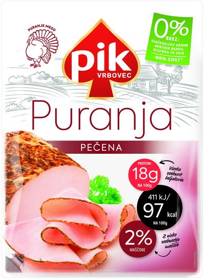 Narezek pečena puranja šunka, Pik Vrbovec Plus, pakirano, 100 g