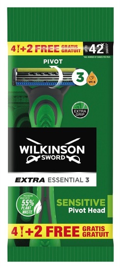 Moški brivnik za enkratno uporabo, Extra3 Essentials, Wilkinson, 4 + 2 kosov