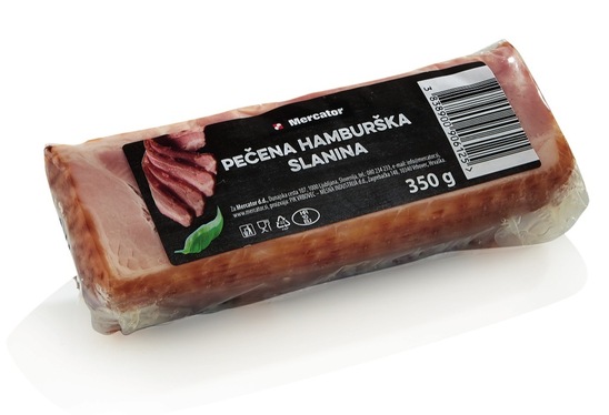 Pečena hamburška slanina, Mercator, 350 g, pakirano