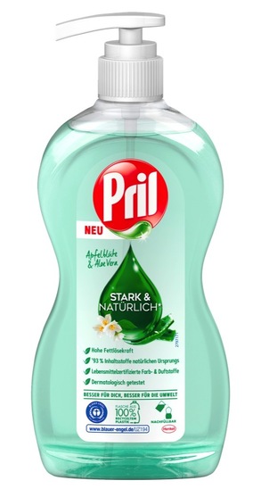 Detergent za pomivanje posode Strong & Natural, jabolko in aloe vera, Pril, 420 ml