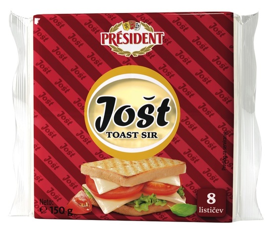 Topljeni sir za toast v lističih Jošt, President, 150 g