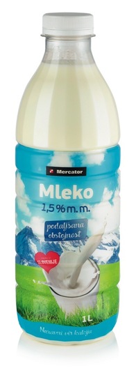Mleko s podaljšano svežino, 1,5%, Mercator, 1 l