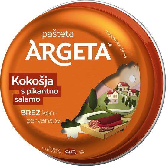 Kokošja pašteta s pikantno salamo, Argeta, 95 g