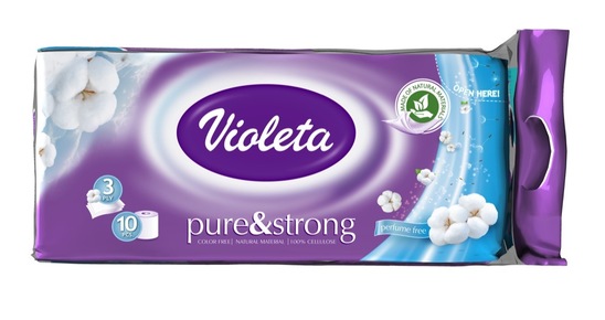 Toaletni papir, pure&strong bombaž, Violeta, 3-slojni, 10/1