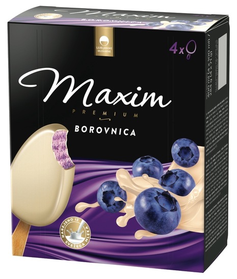 Sladoled na palčki, borovnica, Maxim Premium, 4 x 100 ml