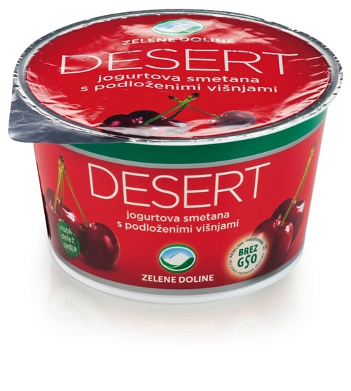 Mlečni desert jogurtova smetana z višnjami, Zelene Doline, 150 g
