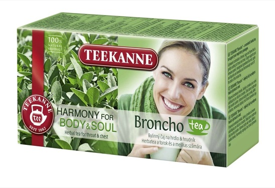 Zeliščni čaj, Broncho, za grlo in prsni koš, Teekanne, 20 vrečk, 40 g