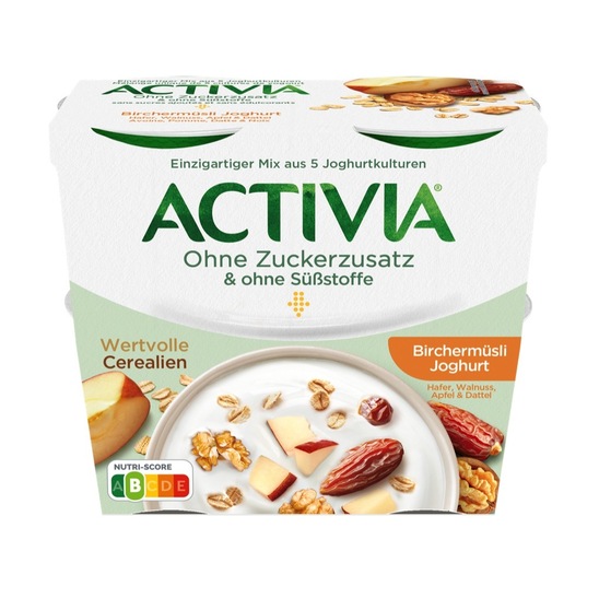 Jogurt, datelj, žita in jabolko, brez dodanega sladkorja, Activia, 4 x 115 g