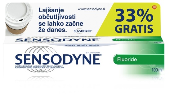Zobna pasta Sensodyne Fluoride, 75 ml + 25 ml gratis