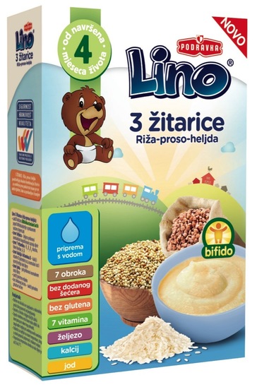 Otroška kašica s tremi žitaricami, Lino, 210 g