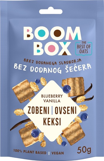 Ovseni keksi, borovnica in vanilija, Boom Box, 50 g