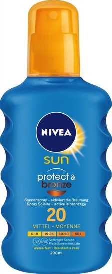 Zaščitni sprej za sončenje, Bronze & Protect, SPF 20, Nivea Sun, 200 ml