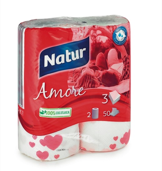 Papirnate brisače Natur Amore, 3-slojne, 2 roli