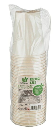 Papirnat kozarec, biorazgradljiv, Fresh & Pack, 240 ml, 25/1