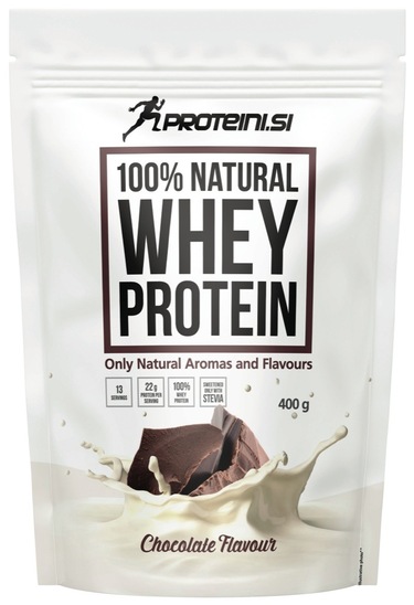 Proteini 100 % Natural Whey, čokolada, Proteini.si, 400 g