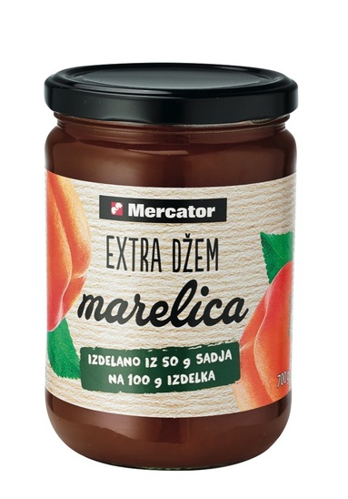 Extra džem, marelica, 50 % sadni delež, Mercator, 700 g