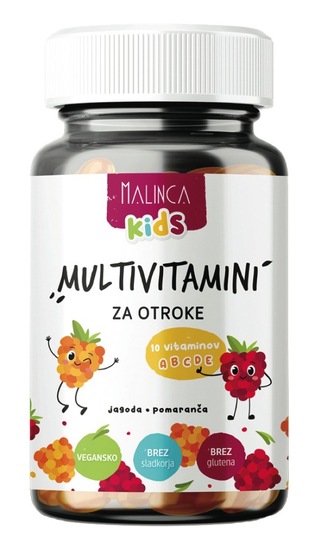 Multivitamini za otroke, gumjasti bonboni, Malinca, 150 g, 60/1