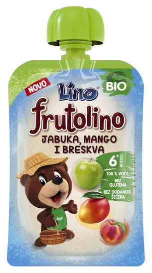 Bio kaša Frutolino, jabolko, mango in breskev, Lino, 100 g