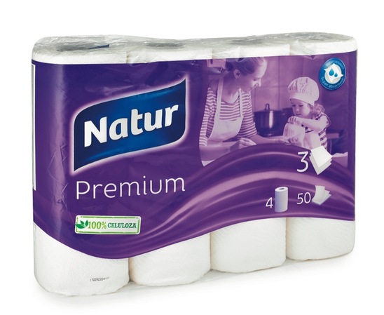 Papirnate brisače, Natur Premium, 3-slojne, 4 kosi