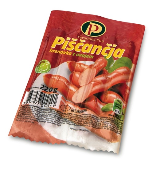 Piščančje hrenovke z ovojem, Perutnina Ptuj, 220 g, pakirano