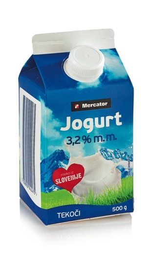 Tekoči jogurt Mercator, 3,2 % m.m., 500 g
