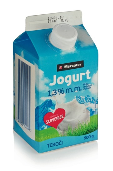 Tekoči jogurt, 1,3 % m.m., Mercator, 500 g