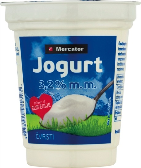 Čvrsti jogurt Mercator, 3,2  % m.m., 180 g
