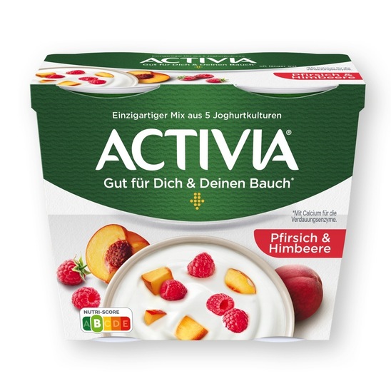 Jogurt breskev in malina, Activia, 4 x 115 g