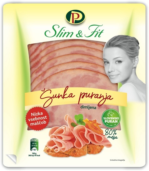 Dimljena puranja šunka Slim & Fit, Perutnina Ptuj, pakirano, 200 g