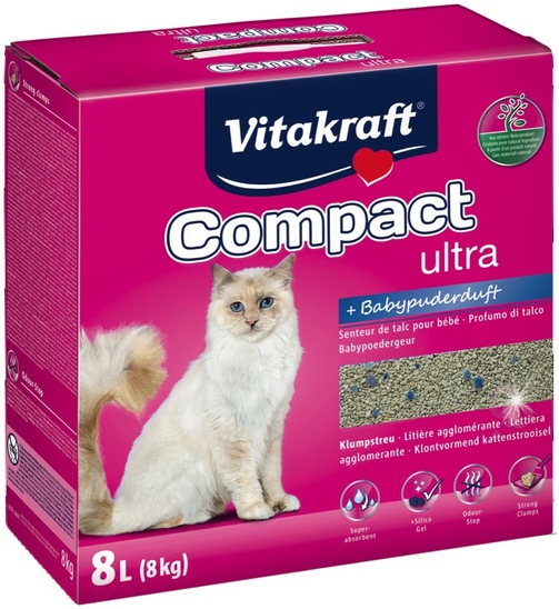 Posip za mačje stranišče Compact ultra z baby pudrom, Vitakraft, 8 kg