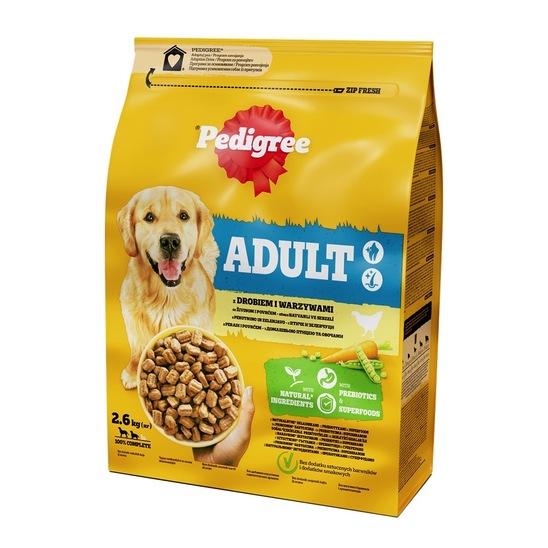 Hrana za pse Adult, perutnina in zelenjava, Pedigree, 2,6 kg, briketi