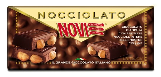 Čokolada Gianduja s celimi praženimi lešniki Piemont Nocciolato, Novi, 130 g