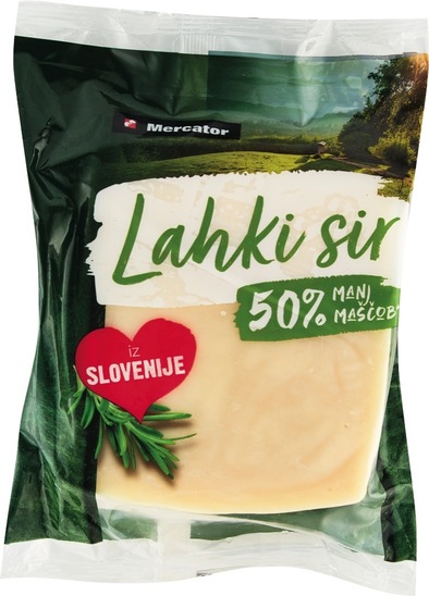 Slovenski poltrdi lahki sir, polmasten z najmanj 25 % m. m., Mercator, pakirano, 300 g