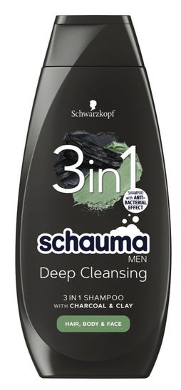 Šampon za lase, Charcoal & Clay, 3 v 1, Schauma, 400 ml