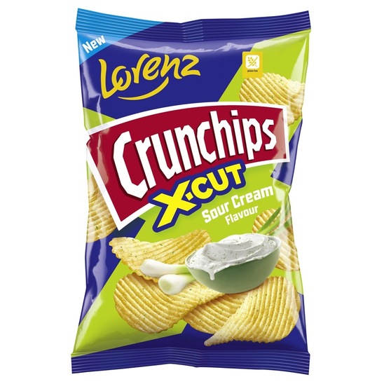 Čips s kislo smetano, Crunchips X-cut, 130 g