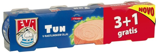 Kosi tune v rastlinskem olju Eva, 3 x 80 g  + 1 gratis