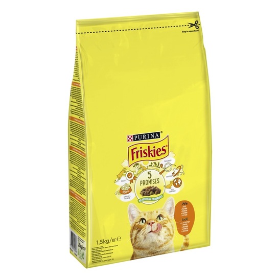 Hrana za mačke Friskies Adult s pičancem in zelenjavo, Purina, 1,5 kg, briketi