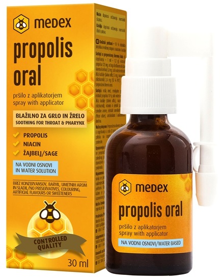 Propolis Oral na vodni osnovi, pršilo z aplikatorjem, Medex, 30 ml