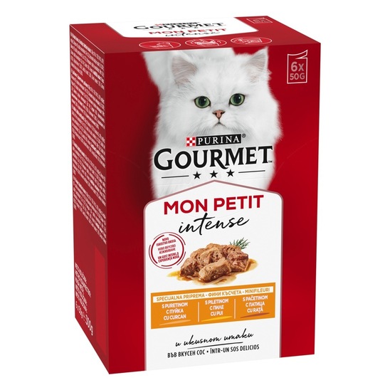 Hrana za mačke Gourmet Mon Petit, okus piščanca, purana in race, 6 x 50 g