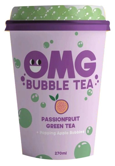 Pijača Bubble Tea, pasijonka in zeleno jabolko, Omg Bobble Bobble, 270 ml