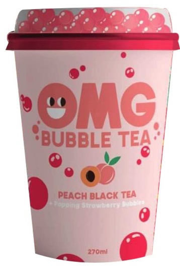 Pijača Bubble tea, breskev in jagoda, Omg Bobble Bobble, 270 ml