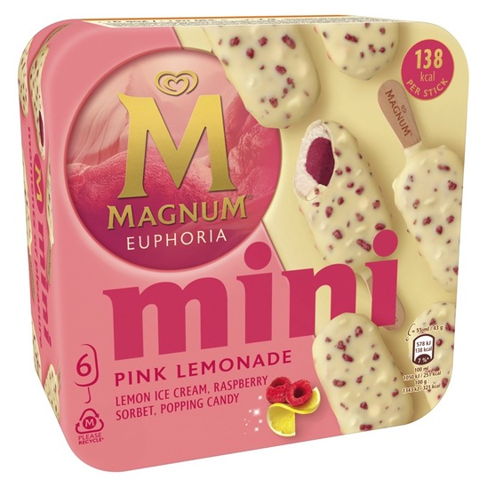 Sladoled na palčki, Pink Lemonade, Euphoria, Magnum, 4 x 55 ml