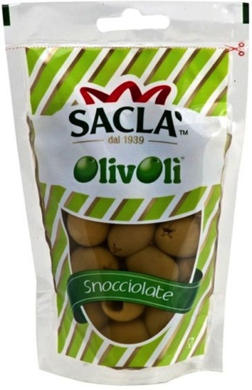Olive zelene brez koščic Sacla, v vrečki, 185 g